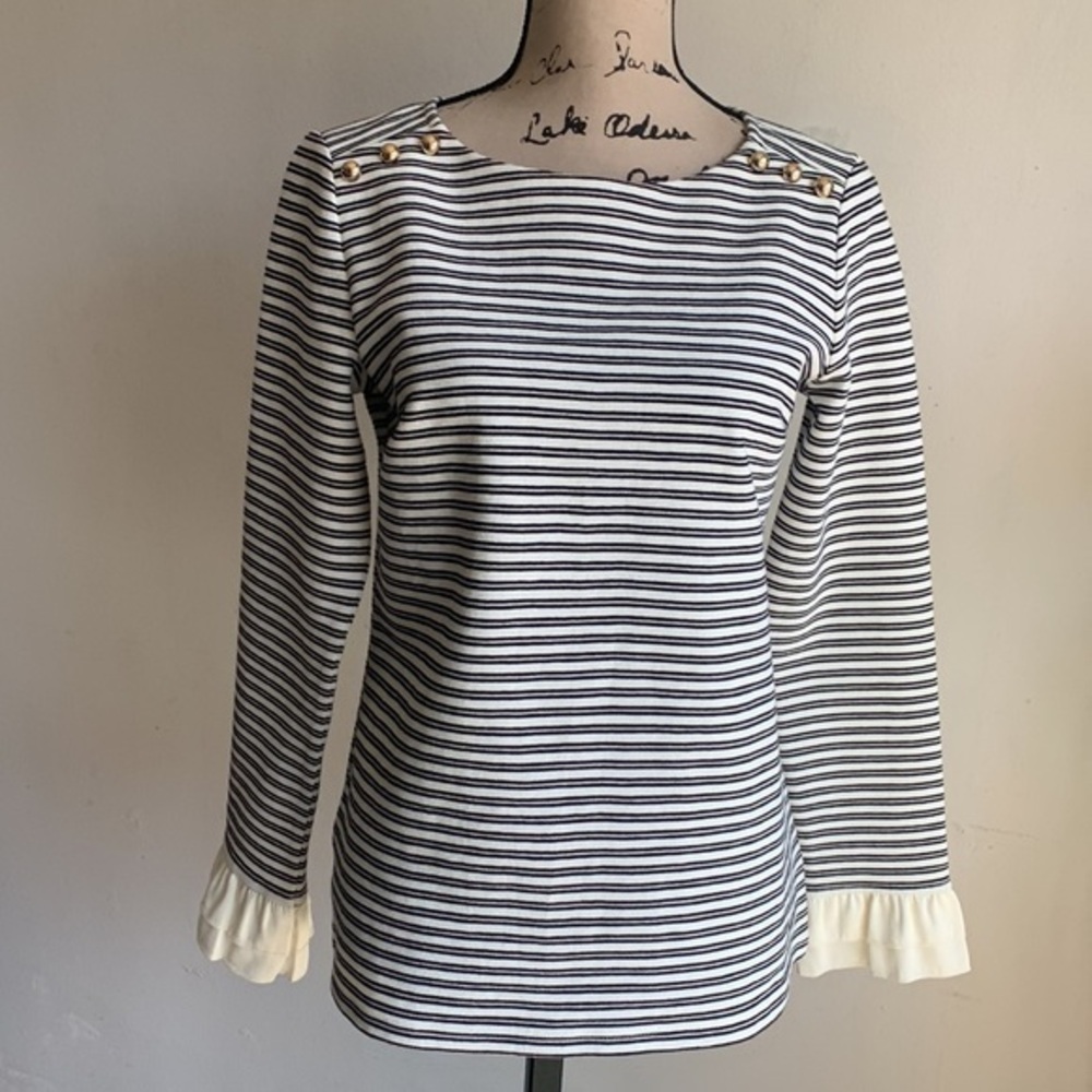 Talbots Striped Metallic Ruffle Cuff Top Sz Sm NWT